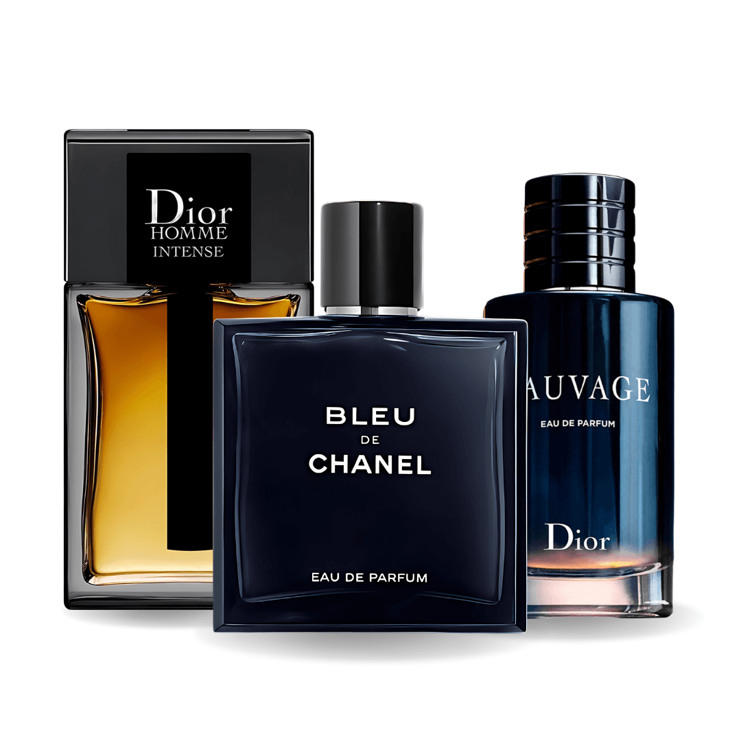 Set di 3 profumi Sauvage Dior, Bleu de Chanel, Dior Homme Intense 100ml 