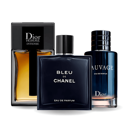 Set di 3 profumi Sauvage Dior, Bleu de Chanel, Dior Homme Intense 100ml 