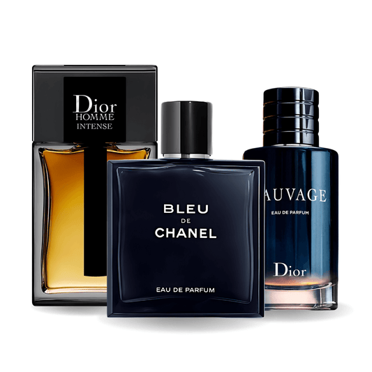 Set di 3 profumi Sauvage Dior, Bleu de Chanel, Dior Homme Intense 100ml 